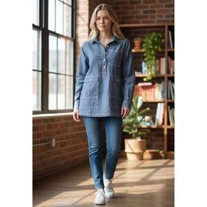 Duluth Trading Co Women's Chambray Jean Jacket 100% organic cotton NWT